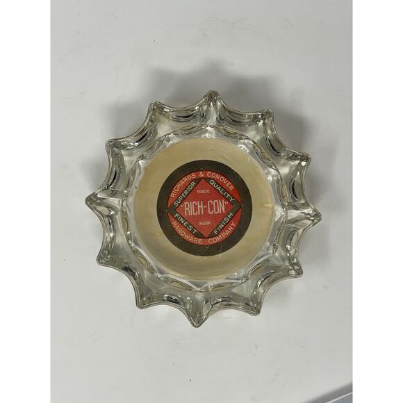 HEAVY ART DECO GLASS SPROCKET Richards & Conover RICH-CON HARDWARE  6" ASHTRAY - Picture 2 of 6
